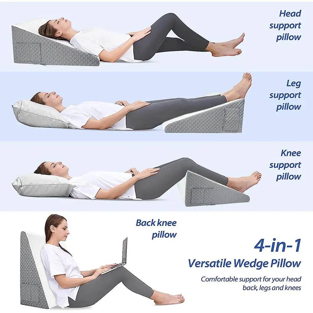 Memory Foam Bed Wedge Pillow | Back Support & Acid Reflux Cushion