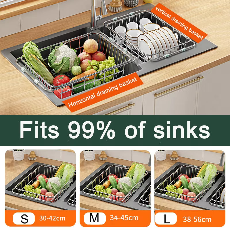 Expandable Over Sink Dish Drying Rack | Stainless Steel Drainer Basket