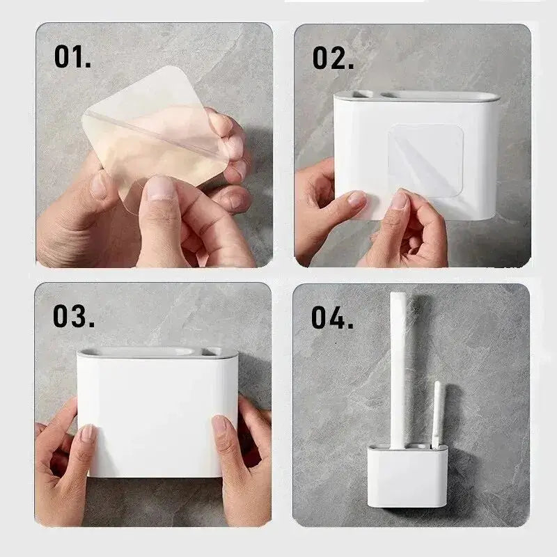 Silicone Toilet Brush Set with Wall Mount | Antibacterial 2-in-1 Scrubber