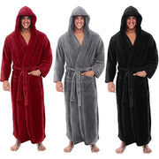 Men's Hooded Bathrobe, Plush Fleece Robe with Pockets