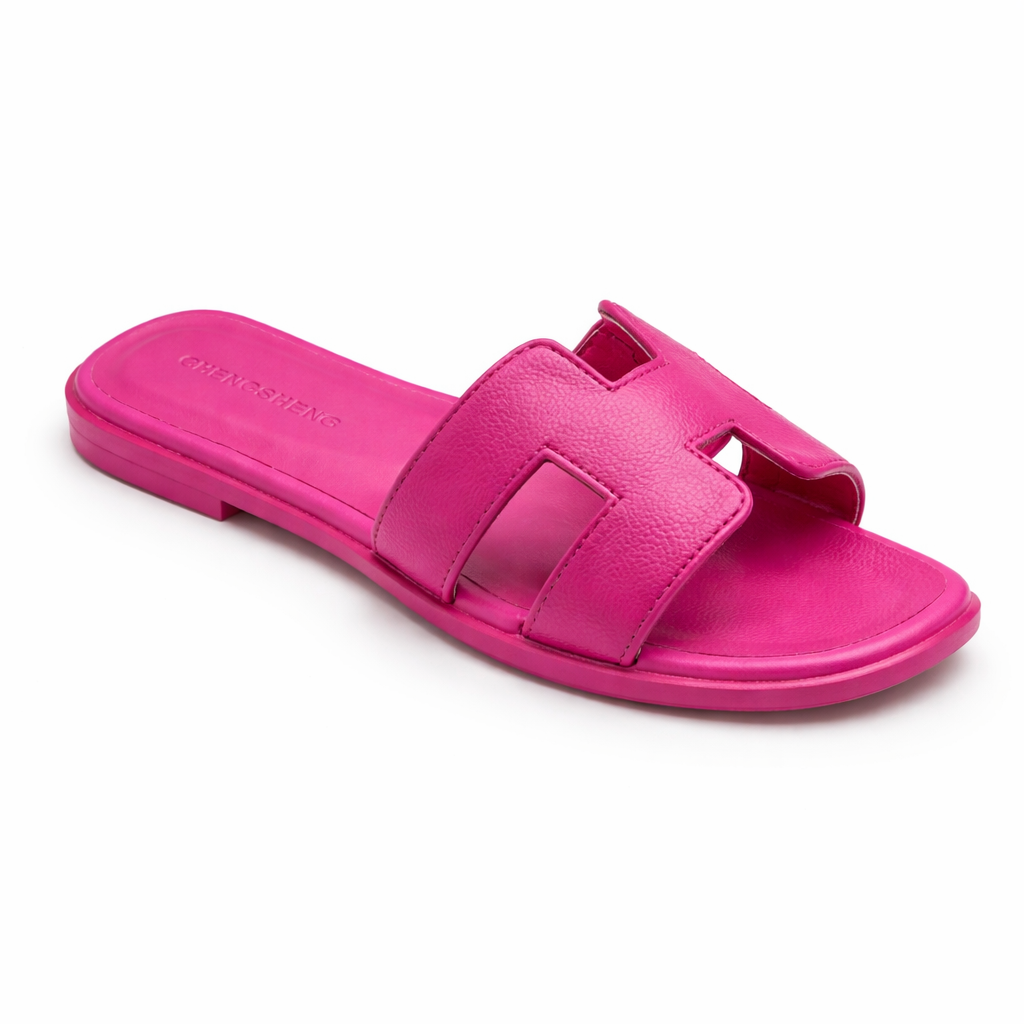 Summer Open-Toe Slide Sandals with Flat Sole – Comfortable Casual Slip-On Slides for Beach, Spa & Home