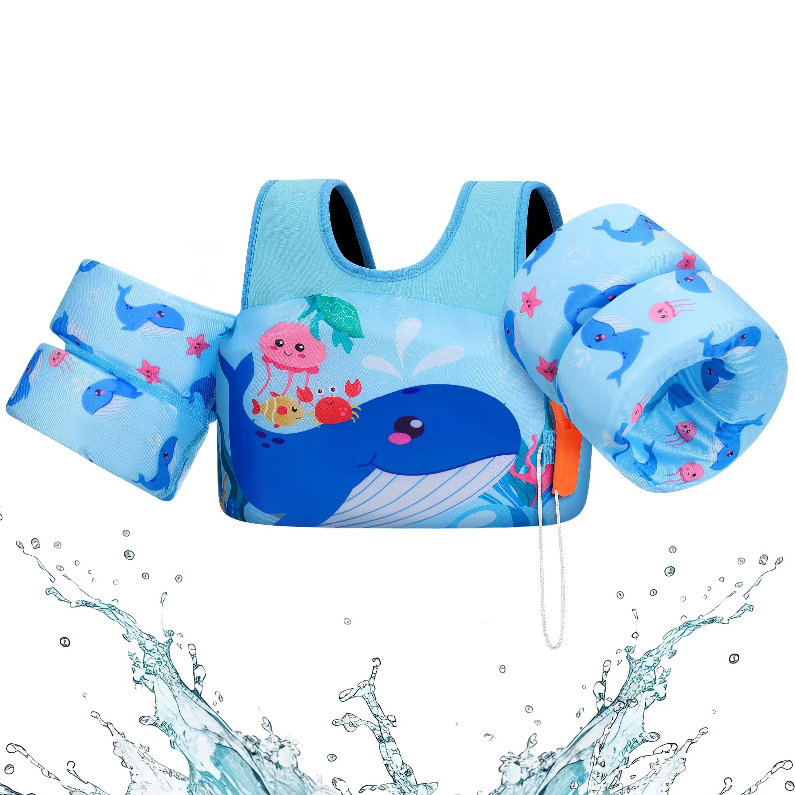 Kids Foam Swim Vest with Arm Floats & Safety Whistle – Toddler Float Jacket for Pool, Beach & Kayaking