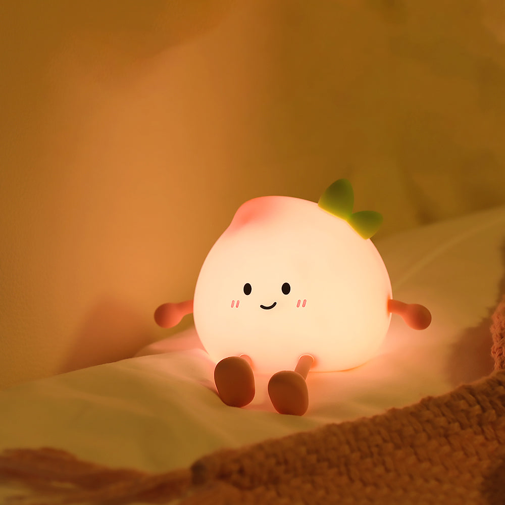 Squishy Silicone Peach Night Light | Cute Rechargeable LED Nursery Lamp