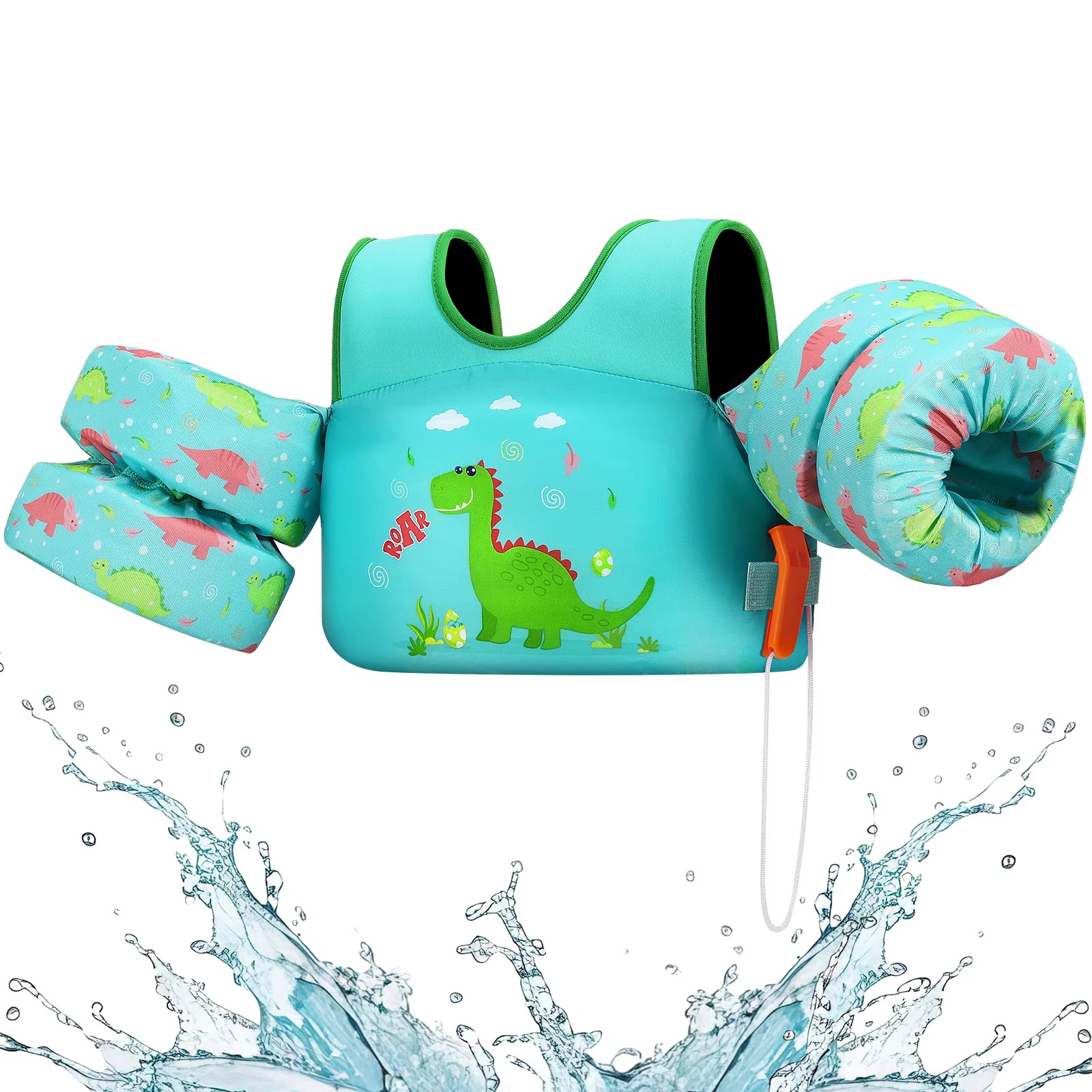 Kids Foam Swimming Life Vest with Arm Floats and Safety Whistle