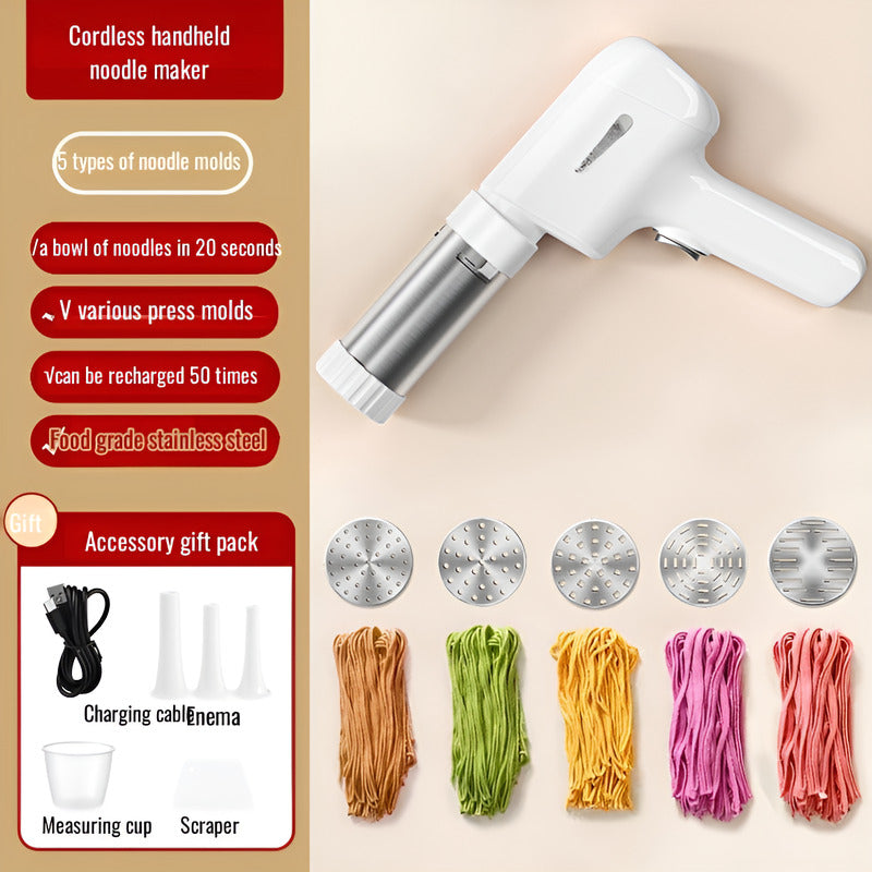 Cordless Electric Pasta Maker - Handheld, 5 Noodle Shapes