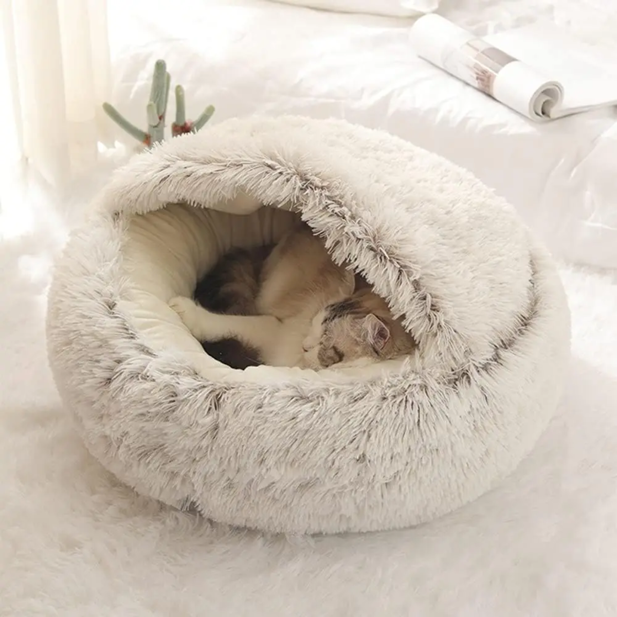 Calming Cave Dog Bed for Anxiety | Cozy Covered Pet Cushion