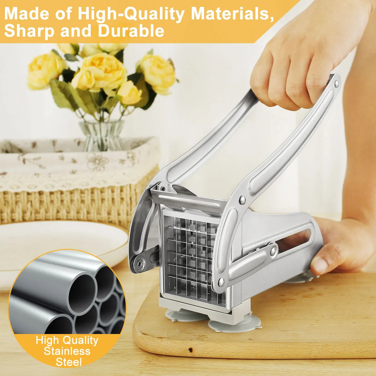Stainless Steel French Fry Cutter | Heavy Duty Potato Slicer & Vegetable Chopper