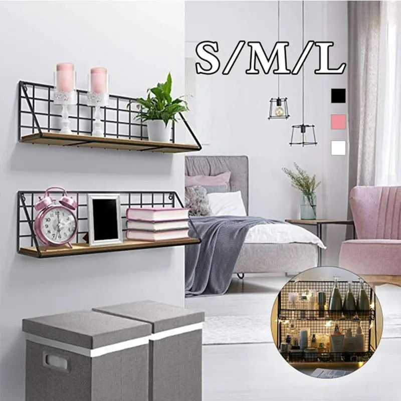 Rustic Wood & Iron Wall Shelf | Kitchen Spice Rack & Bathroom Organizer