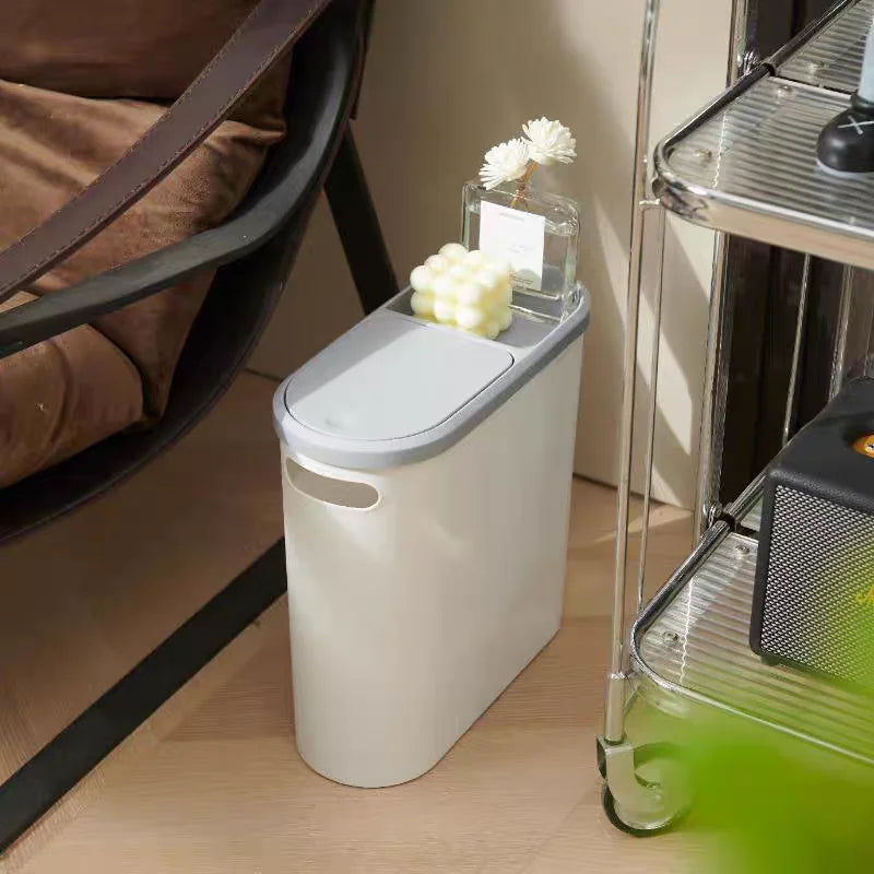 Large Bathroom Trash Can with Press Top Lid, Modern Waste Bin