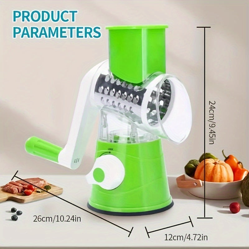 Rotary Drum Grater & Vegetable Slicer | Hand Crank Shredder for Fruit