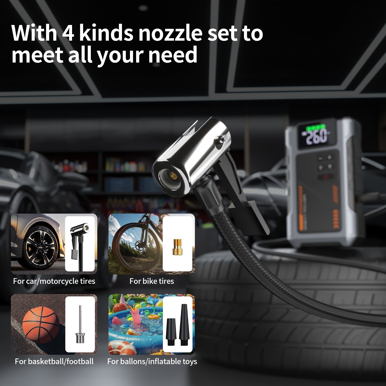 3000A Portable Jump Starter with Built-In Air Compressor & Emergency LED