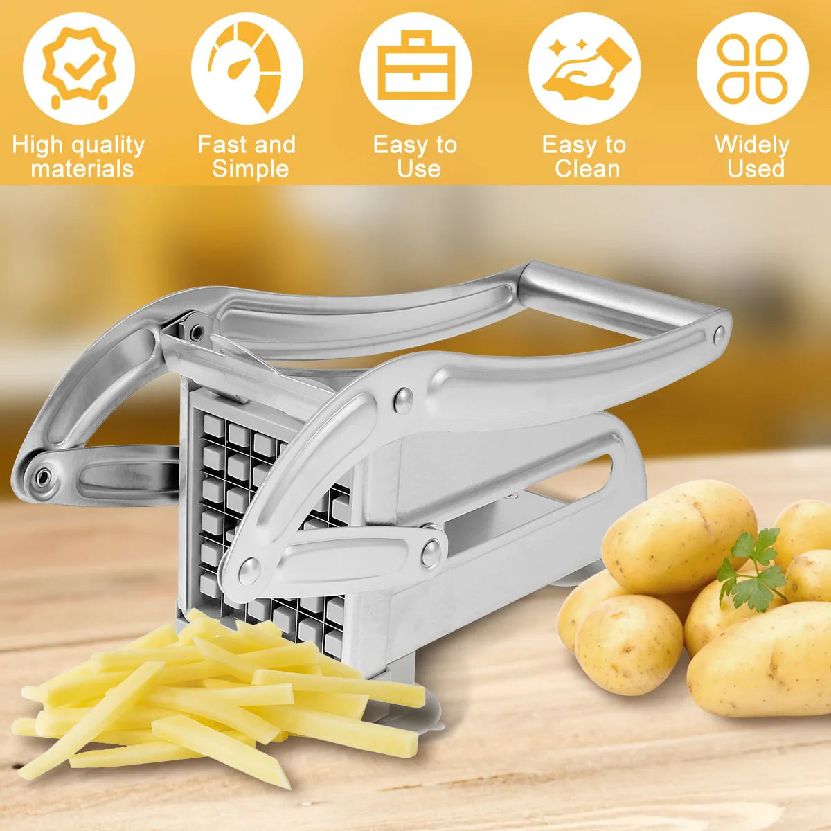 Stainless Steel French Fry Cutter | Heavy Duty Potato Slicer & Vegetable Chopper