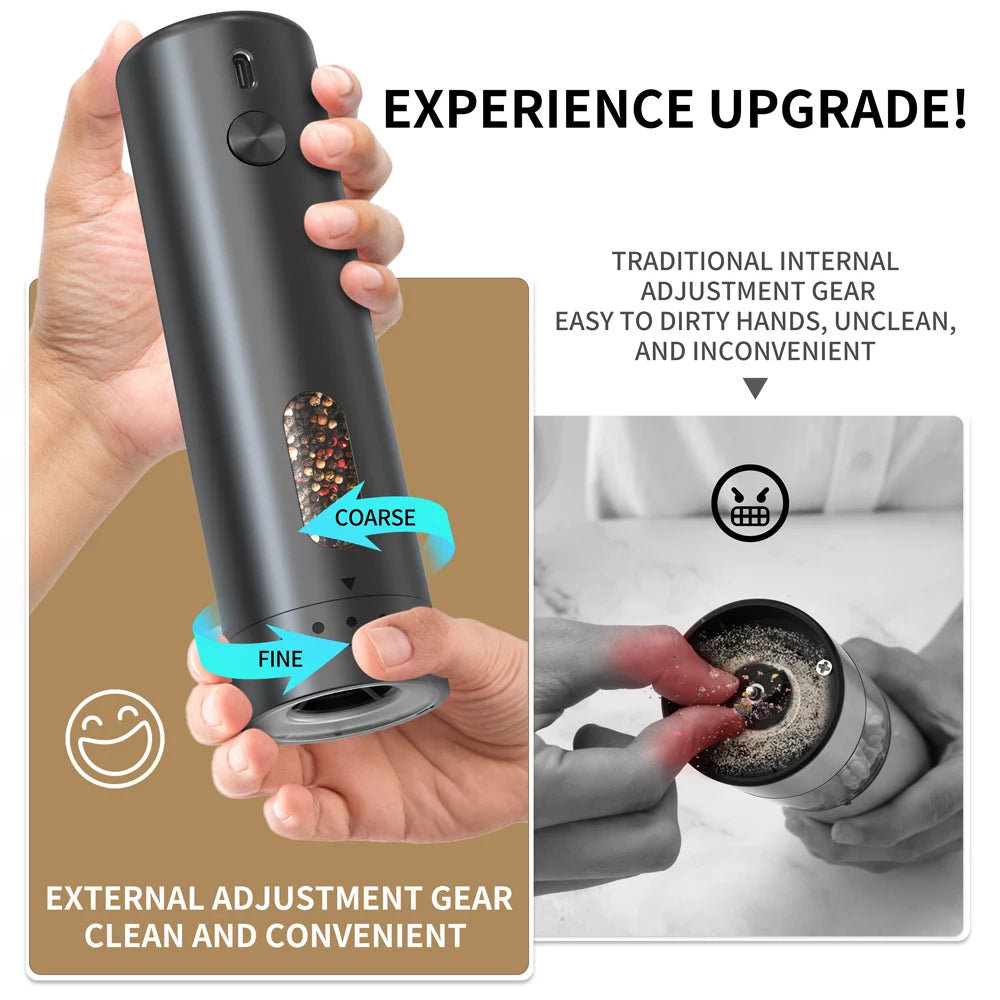 Electric Salt & Pepper Grinder - Rechargeable, Automatic, Adjustable