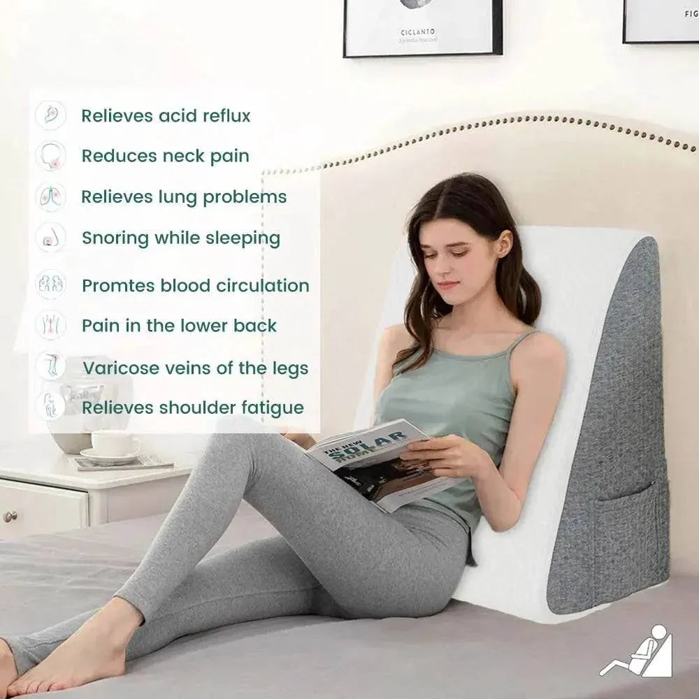 Memory Foam Bed Wedge Pillow | Back Support & Acid Reflux Cushion