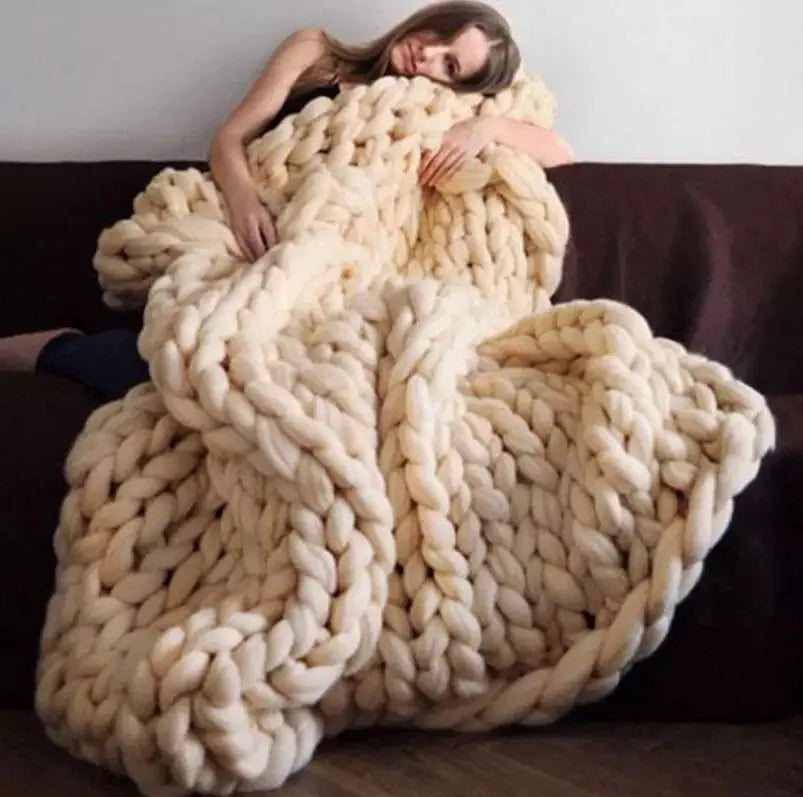 Chunky Knit Wool Blanket | Decorative Sofa Throw for Bed & Home