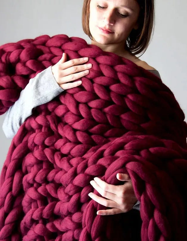 Chunky Knit Wool Blanket | Decorative Sofa Throw for Bed & Home