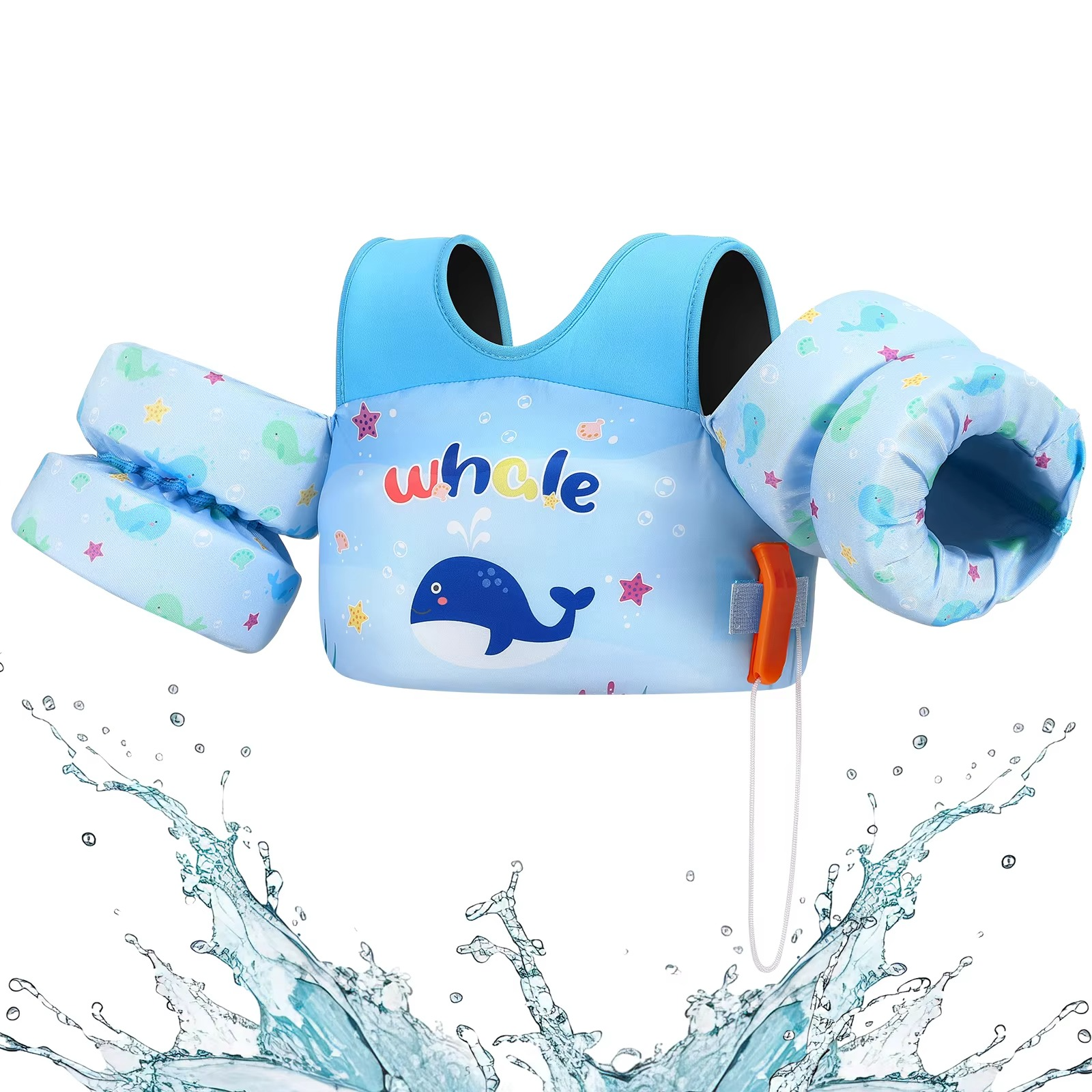 Kids Foam Swimming Life Vest with Arm Floats and Safety Whistle