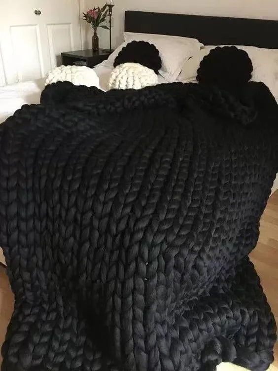 Chunky Knit Wool Blanket | Decorative Sofa Throw for Bed & Home