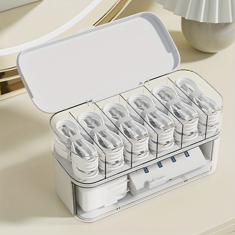 Clear Desktop Cable Organizer Box | Wire Management & Charger Storage