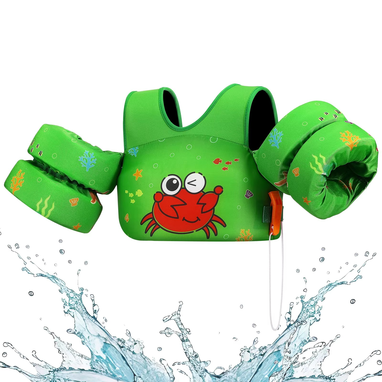 Kids Foam Swim Vest with Arm Floats & Safety Whistle – Toddler Float Jacket for Pool, Beach & Kayaking