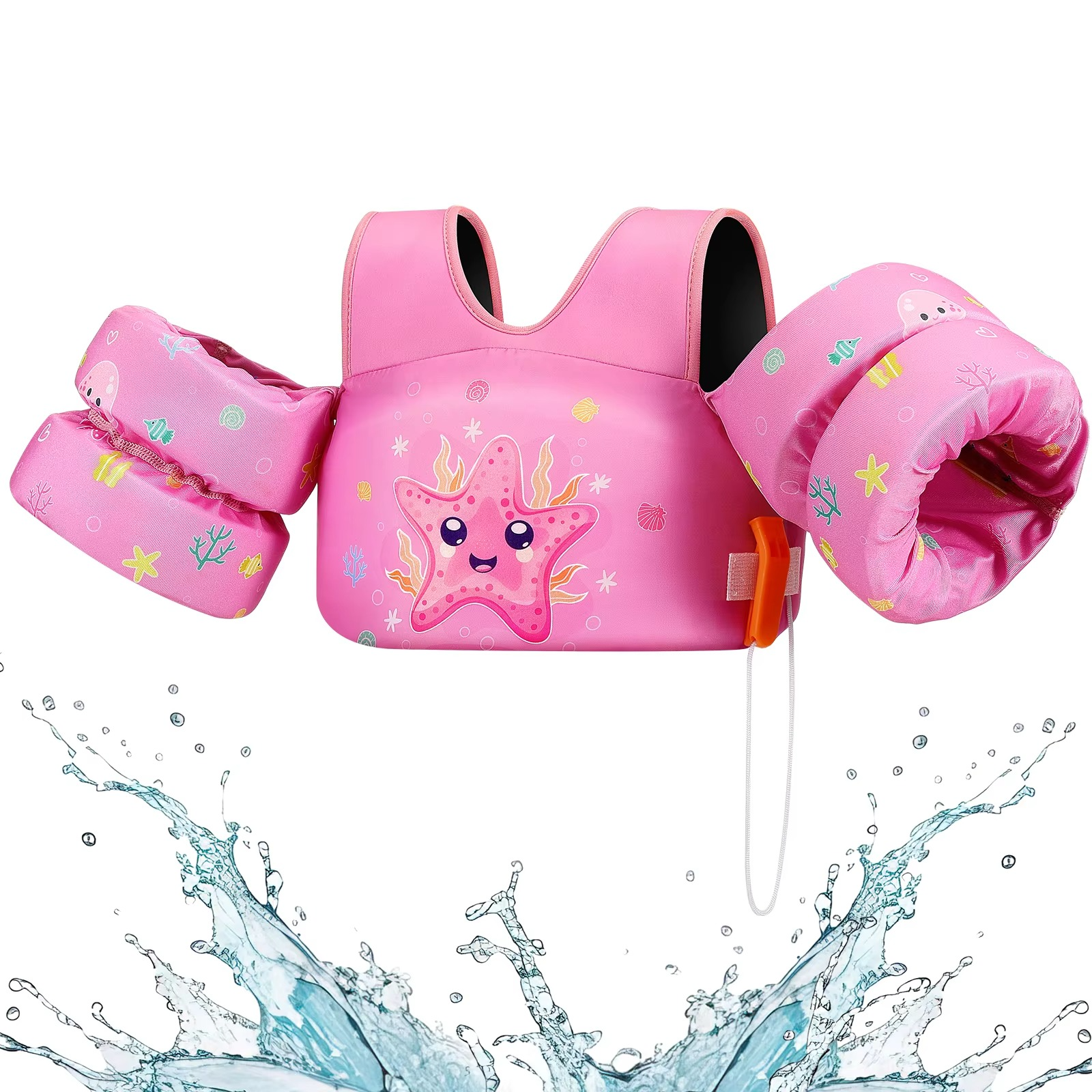 Kids Foam Swim Vest with Arm Floats & Safety Whistle – Toddler Float Jacket for Pool, Beach & Kayaking