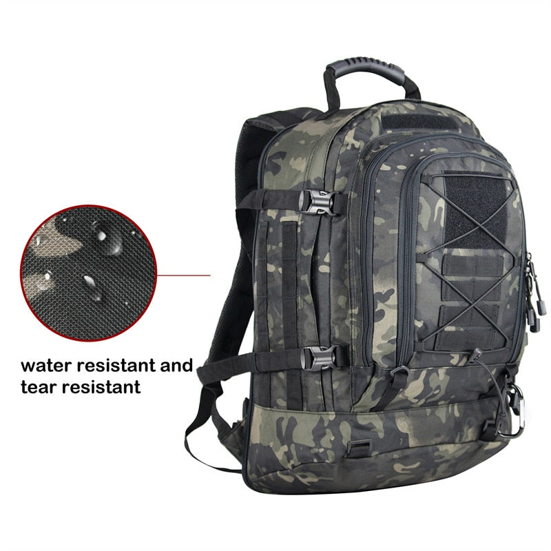 60L Military Tactical Backpack, Expandable Waterproof Rucksack for Hiking, Camping, Travel, & Outdoor Use