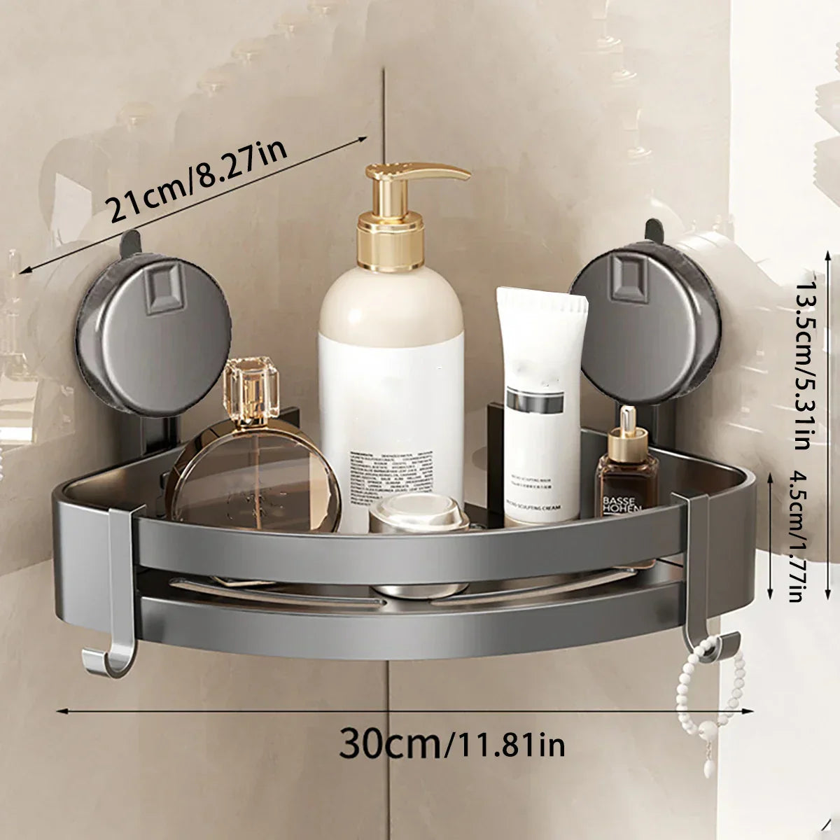 No-Drill Corner Shower Caddy | Suction Cup Wall Mount Organizer Basket