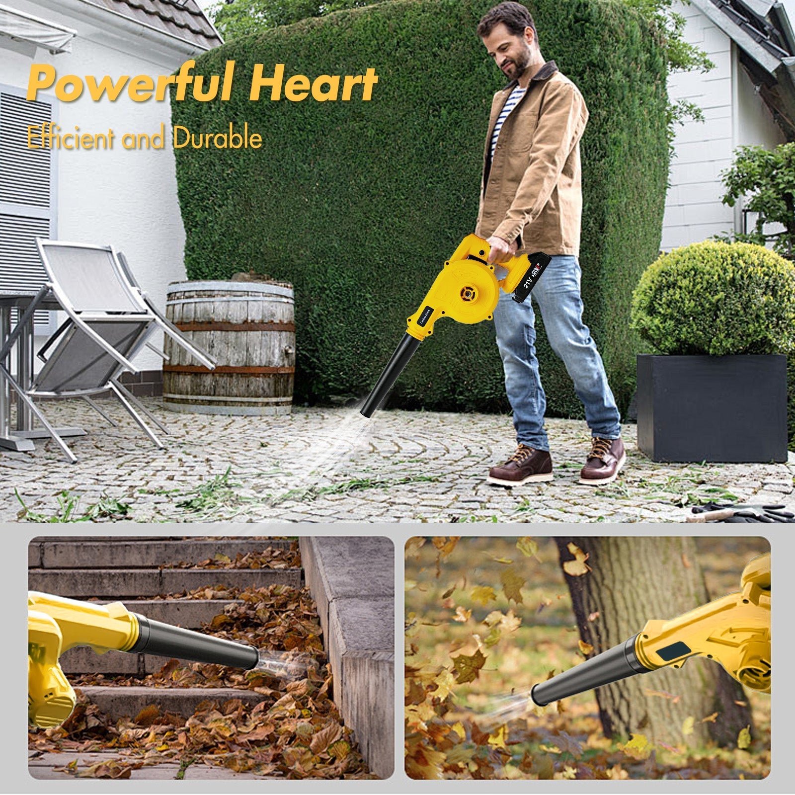 Cordless 21V Leaf Blower - Lightweight & Powerful with 2.0Ah Battery