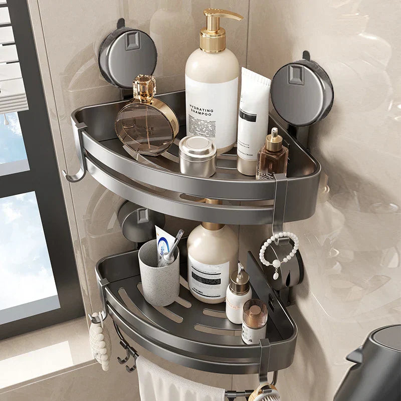 No-Drill Corner Shower Caddy | Suction Cup Wall Mount Organizer Basket