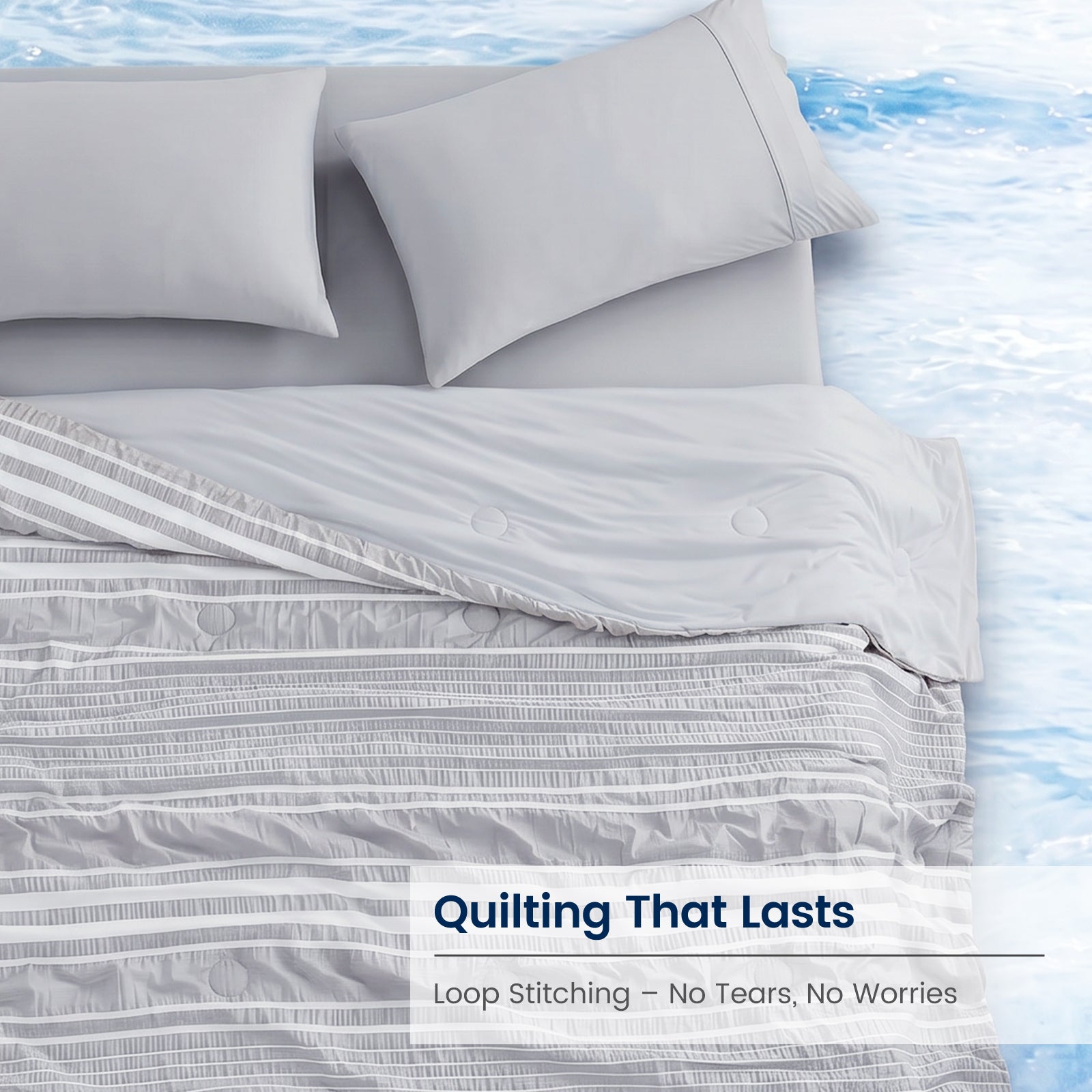 Seersucker Cooling Comforter – Lightweight Striped Breathable Summer Duvet for Hot Sleepers, Queen & King