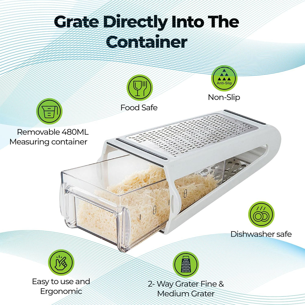 Premium 2-in-1 Cheese Grater with Built-In Storage Container