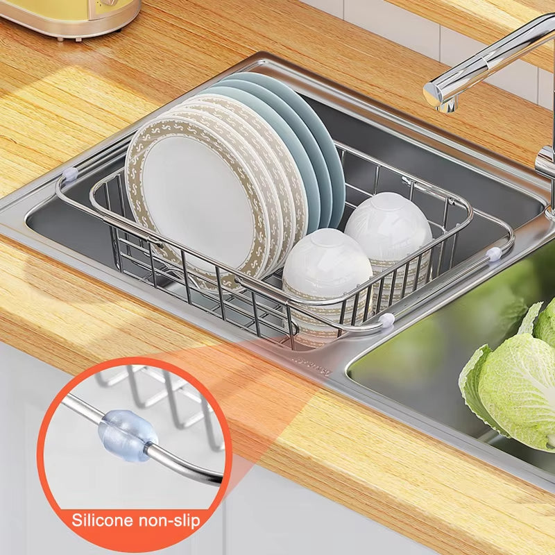 Expandable Over Sink Dish Drying Rack | Stainless Steel Drainer Basket
