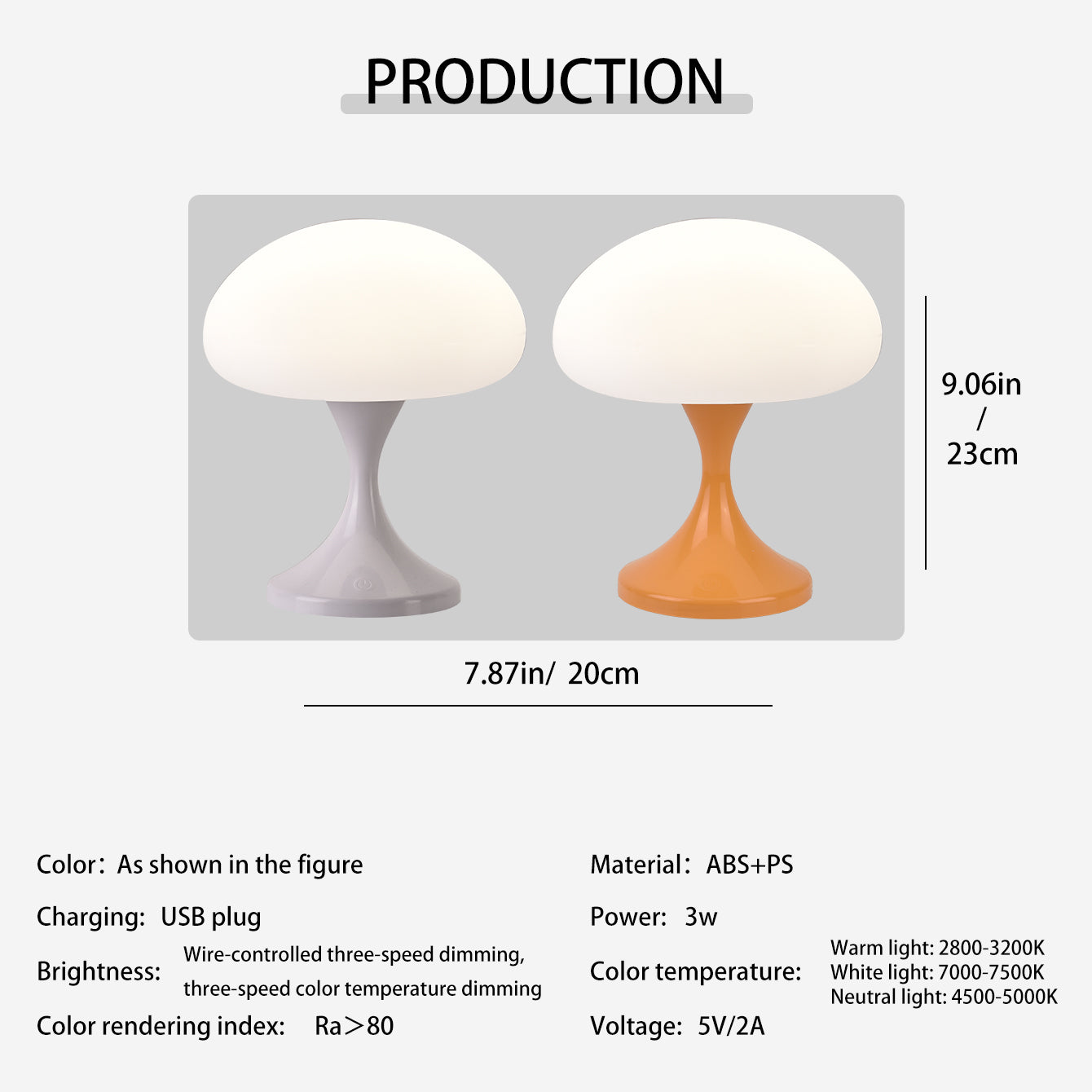 Mushroom Touch Night Light, 3-Mode Dimmable LED Bedside Lamp