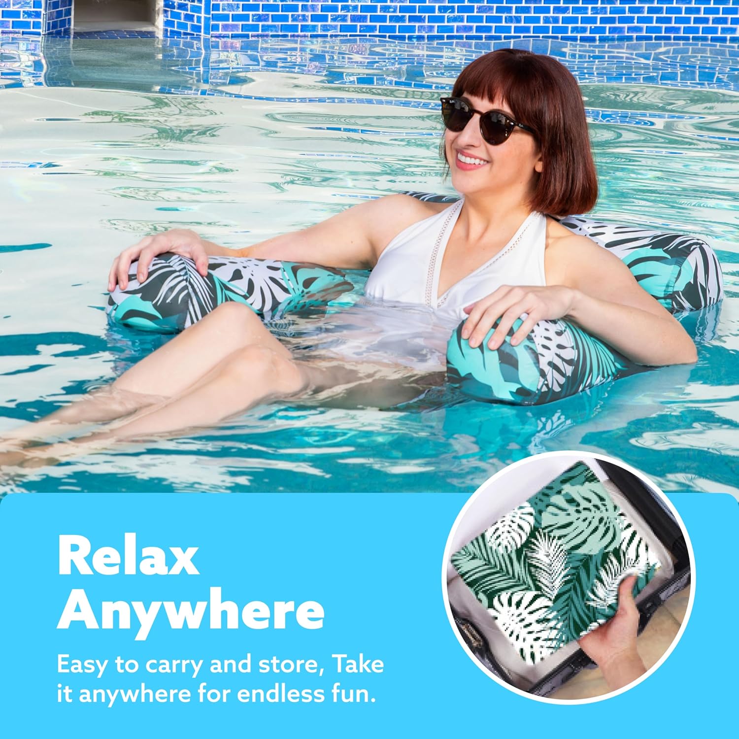 Sloosh Tropic-Ease Inflatable Pool Float Chair – Adjustable Backrest Water Lounger with Cooling Mesh Seat
