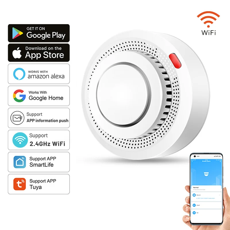 Smart WiFi Smoke & Heat Detector with Loud 85dB Alarm – Compact App-Connected Fire Alarm for Home Safety