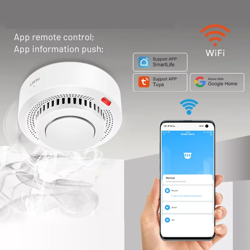 Smart WiFi Smoke & Heat Detector with Loud 85dB Alarm – Compact App-Connected Fire Alarm for Home Safety
