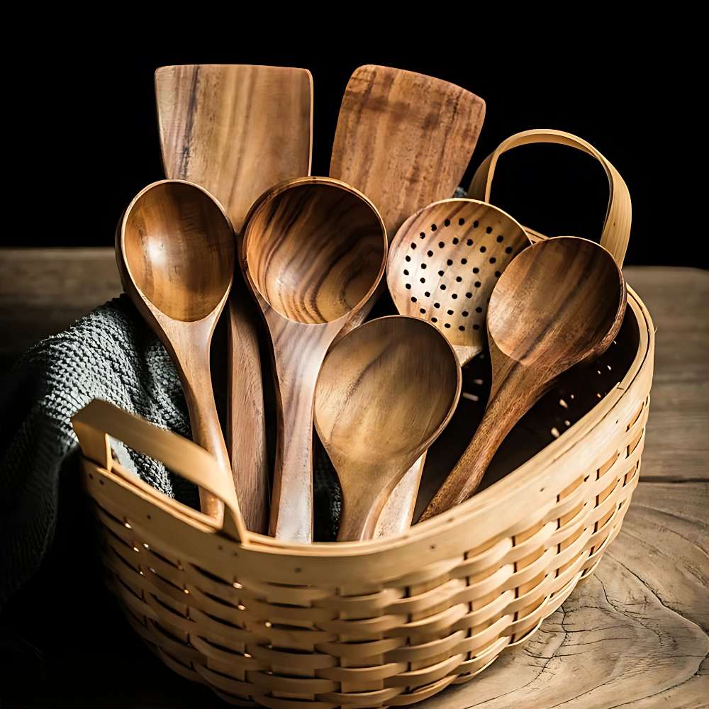 Wooden Kitchen Utensil Set | Natural Cooking Spoons & Spatulas