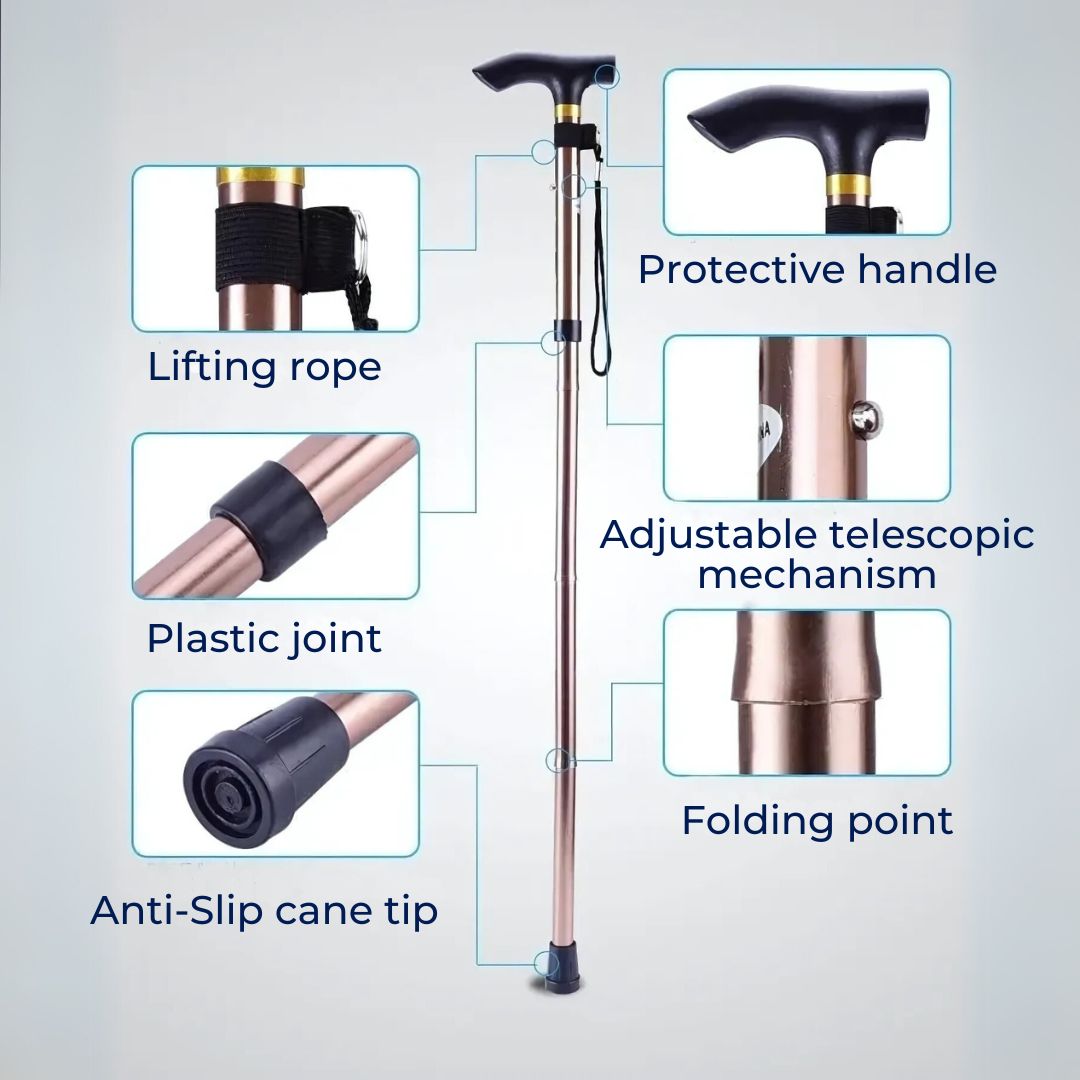 Folding Telescopic Walking Stick | Adjustable Cane for Mobility Support