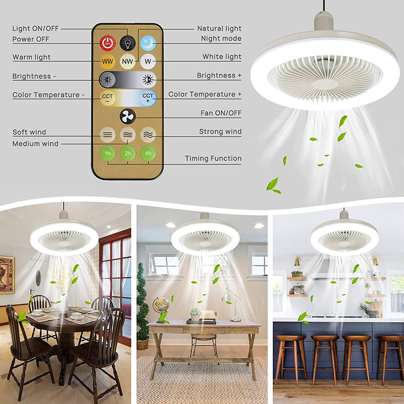 Stylish Screw-In Ceiling Fan with LED Light & Remote – Low-Profile Socket Fan for Instant Room Comfort