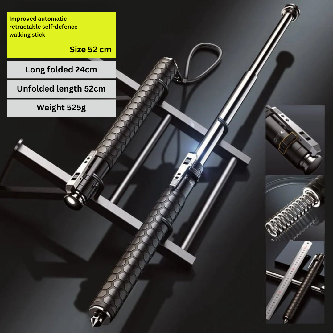 Telescopic Self-Defense Walking Stick | One-Click, Durable Safety Aid