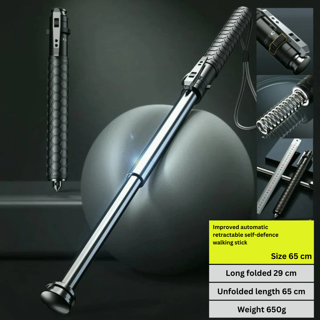 Telescopic Self-Defense Walking Stick | One-Click, Durable Safety Aid