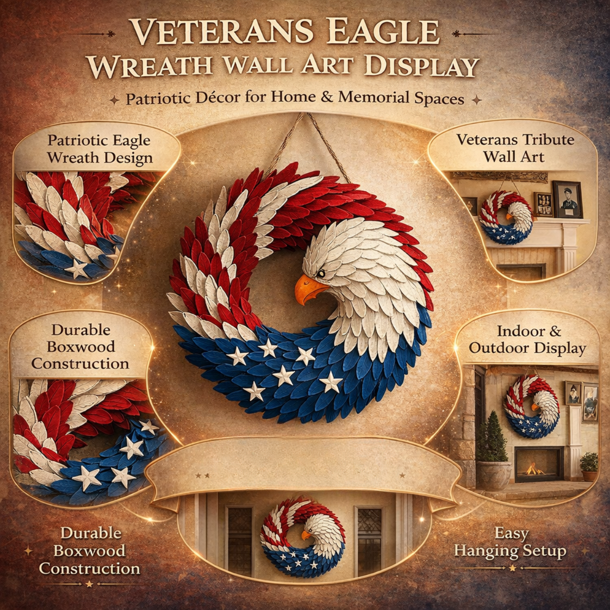 Patriotic American Eagle Wreath for Front Door and Home Wall Decor
