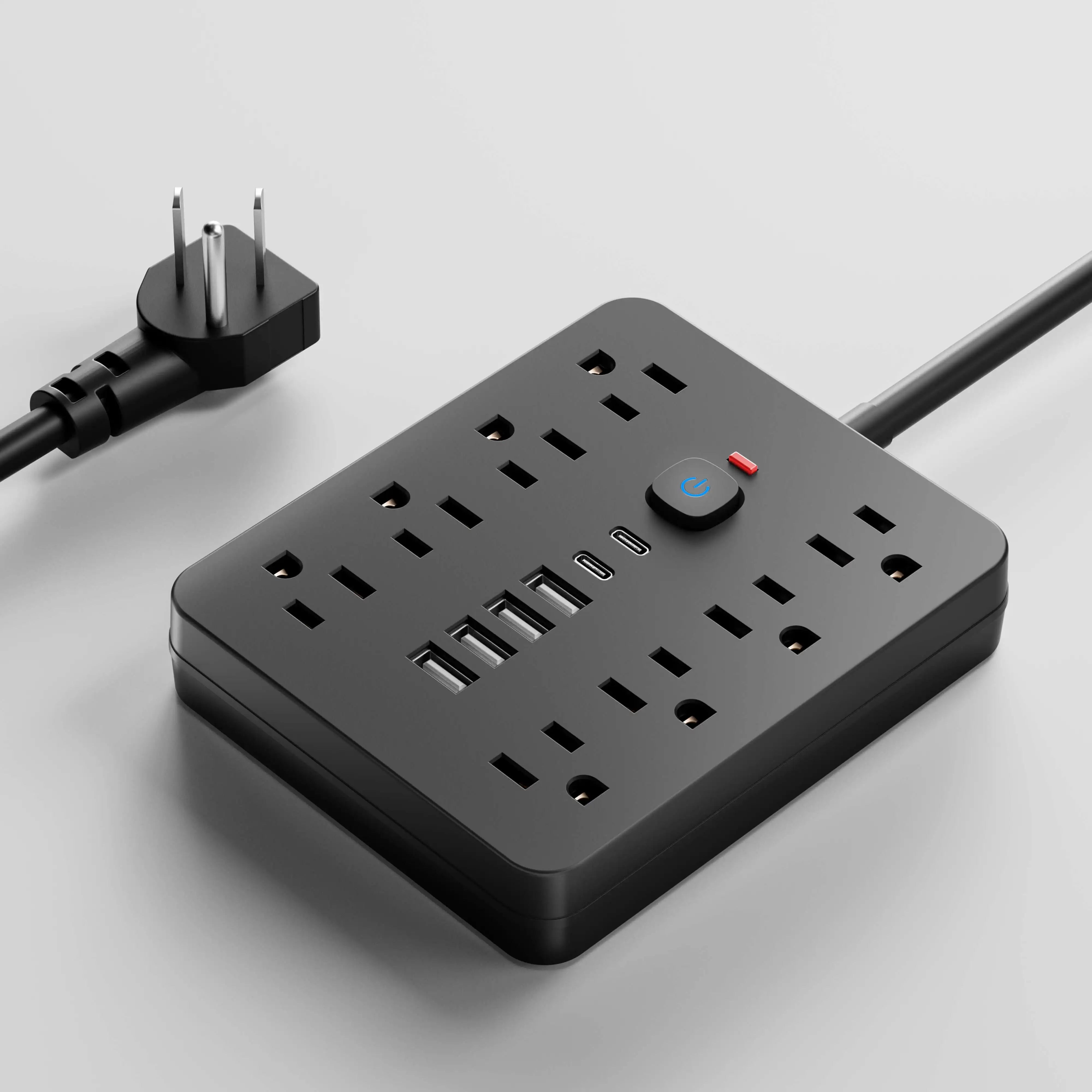 Versatile Power Hub Surge Protector – Power Strip with 8 AC Outlets & 4 USB Ports for Home & Office Charging