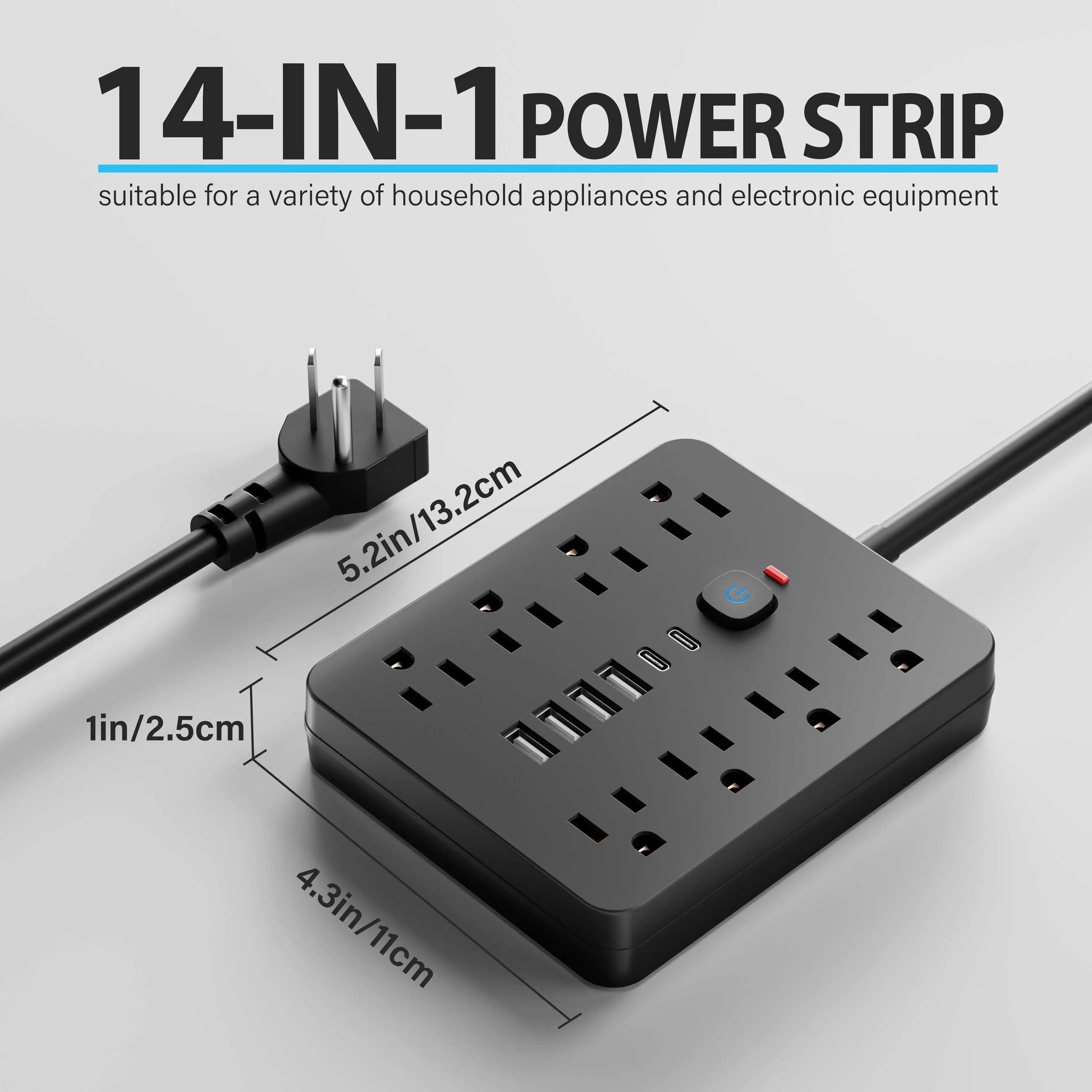 Versatile Power Hub Surge Protector – Power Strip with 8 AC Outlets & 4 USB Ports for Home & Office Charging