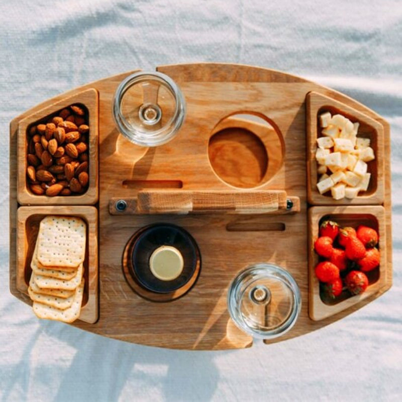 VineCraft | Elegant Portable Wooden Outdoor Wine Picnic Table