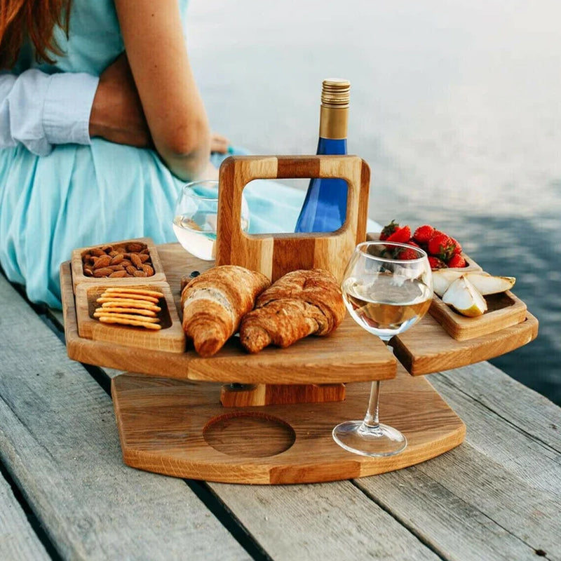VineCraft | Elegant Portable Wooden Outdoor Wine Picnic Table