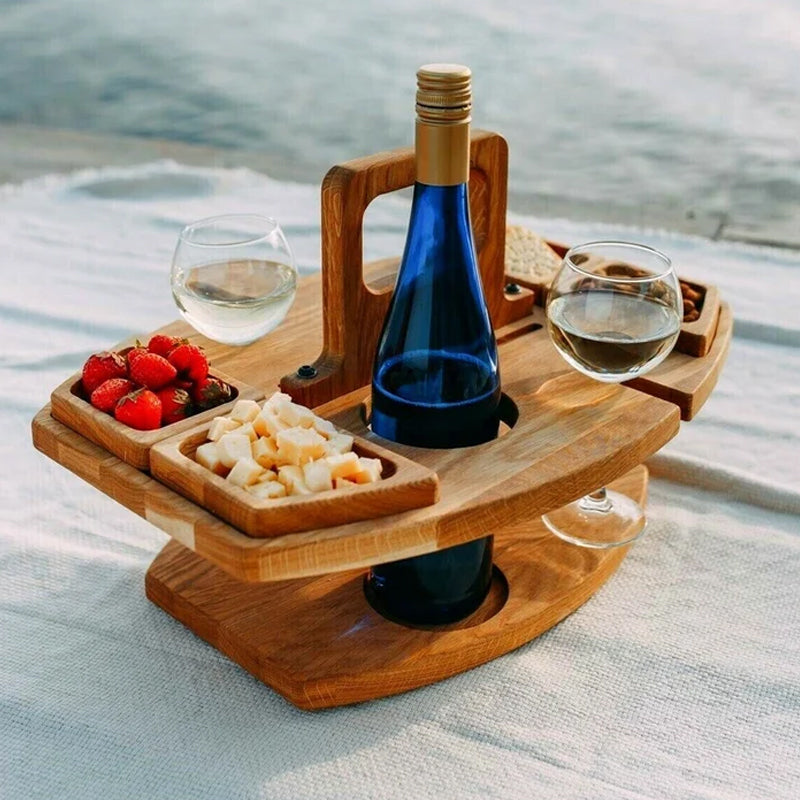 VineCraft | Elegant Portable Wooden Outdoor Wine Picnic Table