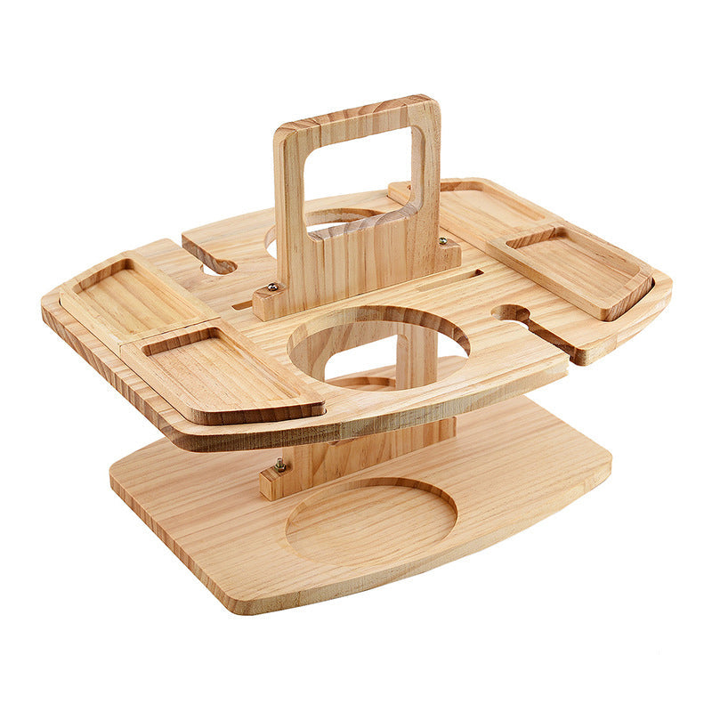 Folding Wooden Picnic Table | Portable Wine Table & Glass Holder