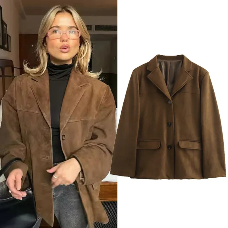 Women's Vintage Brown Suede Jacket | Demi-Season Autumn Winter Outerwear Style