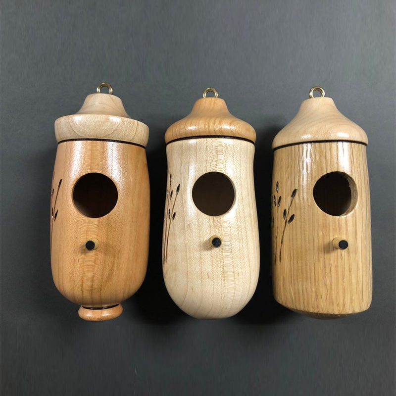 Hand-Carved Solid Wood Hummingbird House for Outdoor Garden – Decorative Bird Nest Box